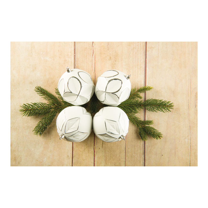 Christmas ball ornaments, 10cm 4 pcs. made of plastic, assorted, in blister with viewing window