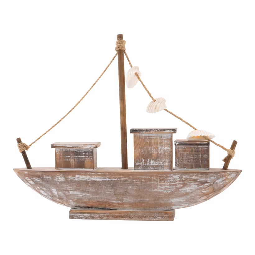 Boot mit Muscheln, 30x23x4,5cm aus Holz/Tau