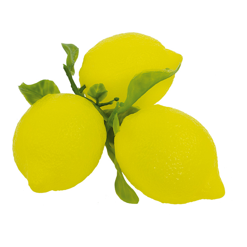 # Lemon with leaf, Ø 8cm, 3pcs./bag, plastic