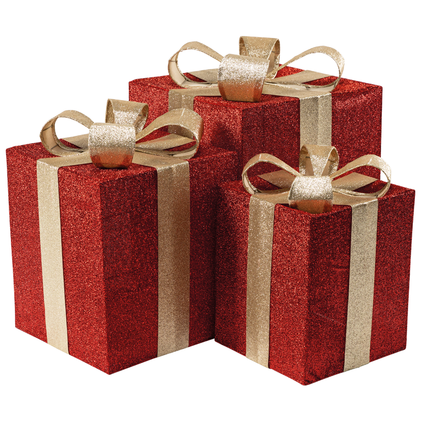 Gift boxes, 42x28x28cm, 47x34x34cm und 57x40x40cm 3 pcs./set, out of glitter fabric and metal, nestable