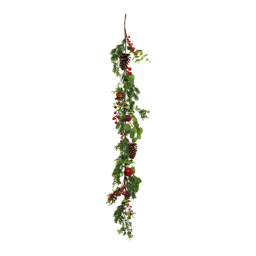 Fir garland with berries, apples, 160cm out of styrofoam/plastic, pine cones ⌀ 12cm