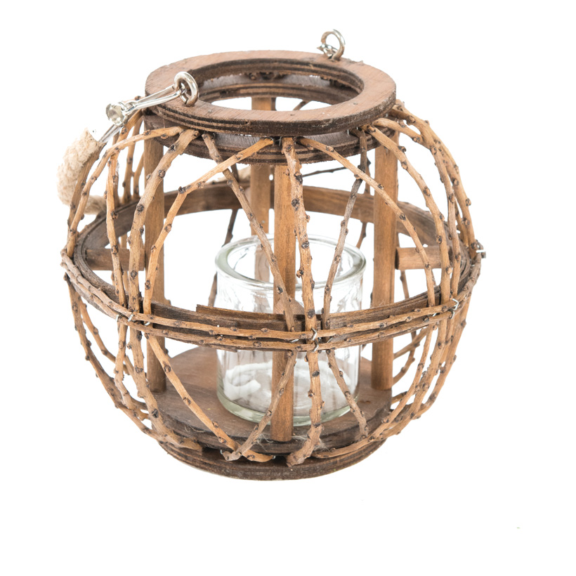 # Rattan lantern, Ø 22cm H: 20cm with tealight inset, bellied