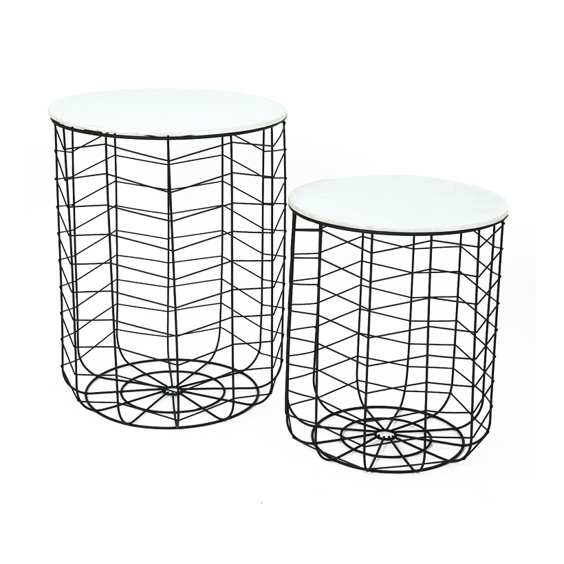# Metal baskets, 30,5x30,5x36cm + 35,5x35,5x44cm, set of 2, round, with wooden lid