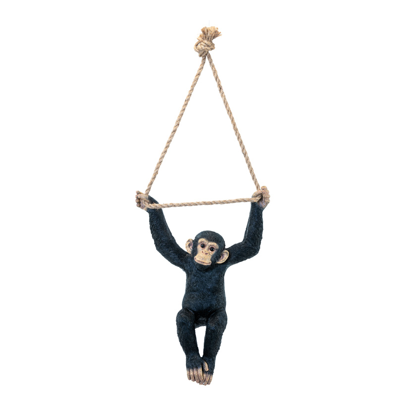 Affe, H: 43cm B: 31cm zweiarmig hängend, mit Seil, aus Kunstharz