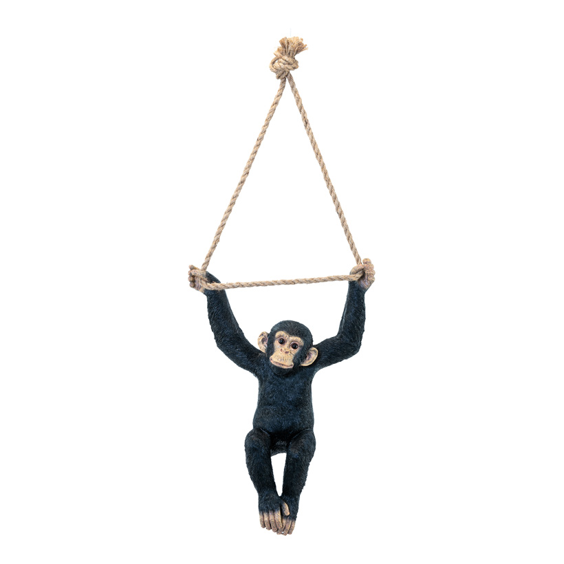 Singe H: 43cm B: 31cm pendant à 2 bras, avec corde, en résine synthétique