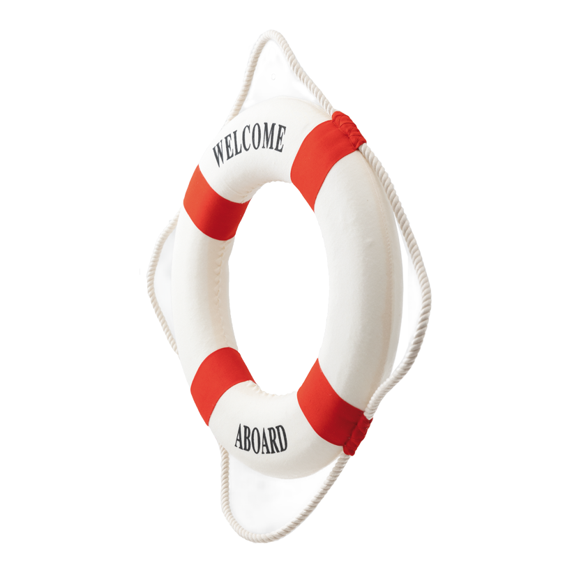 Life buoy with rope, 35x35x5cm styrofoam covered with cotton