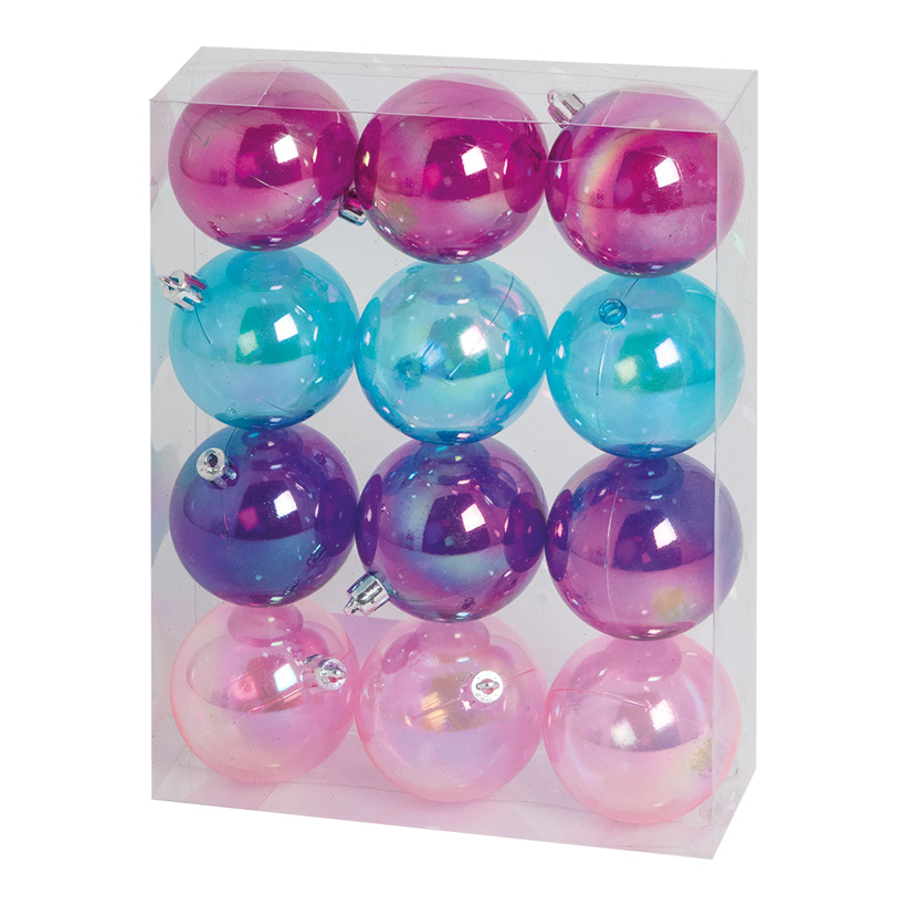 12 boules de Noël, Ø 6cm en plastique, sous blister