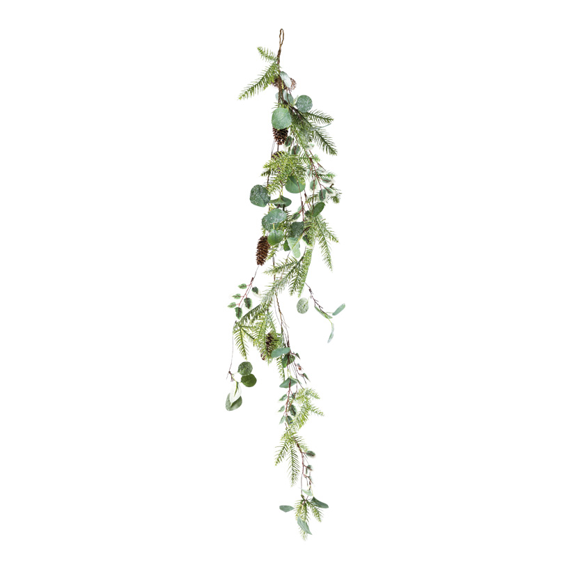 Fir garland, decorated, 130cm out of plastic, eucalyptus, cones, to hang