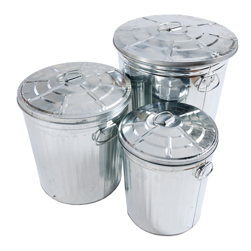 Zinkeimer 40x37x28cm, 46x46x35cm, 56x50x42cm im 3er-Set, ineinander passend, mit Henkel und Deckel