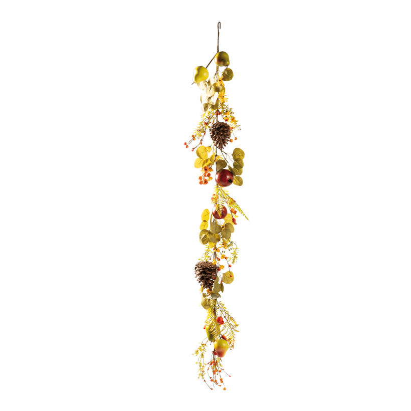 Autumn garland, 150cm out of plastic/artificial silk, decorated with pine cones, pears & apples