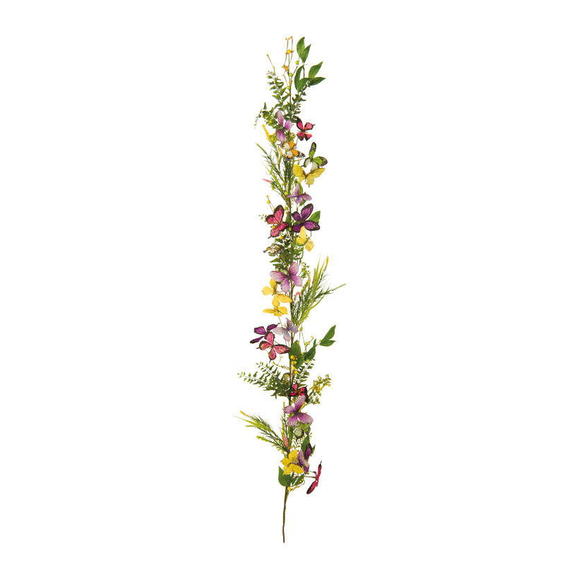 Couronne avec papillons et fleurs, 160cm en soie artificielle/plastique, unilatéral, flexible