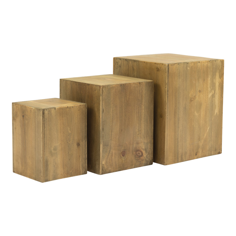 Wooden pedestals in set, 30x25x25cm, 25x20x20cm 20x15x15cm 3-fold, out of fir wood, open at the bottom, nested