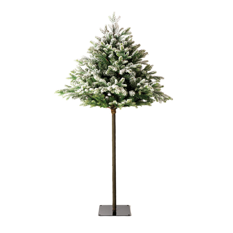 Pine tree, 210cm Ø110cm with wooden trunk, snowed, 4-parted