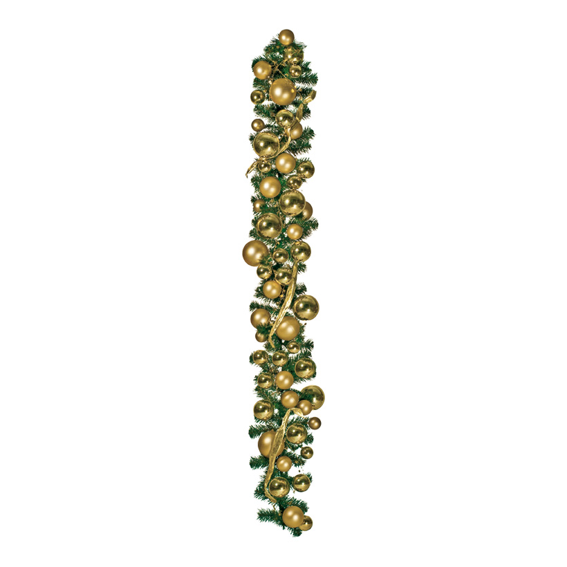 Fir garland, 180cm, decorated with balls and decorative ribbon