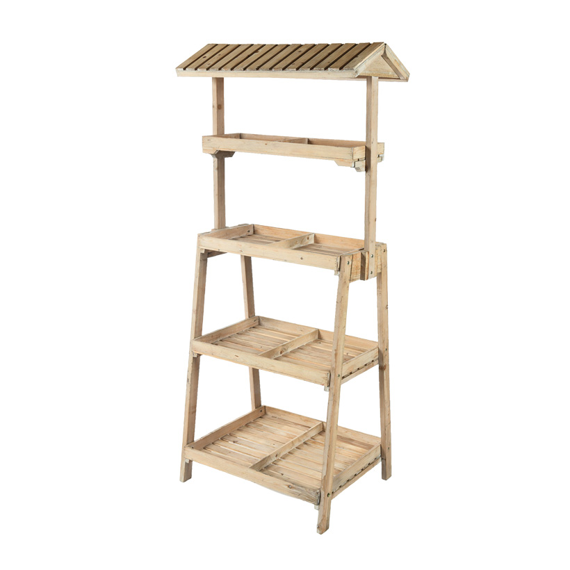 # Étagère en bois, 165x72x52cm 4 compartiments, avec toit