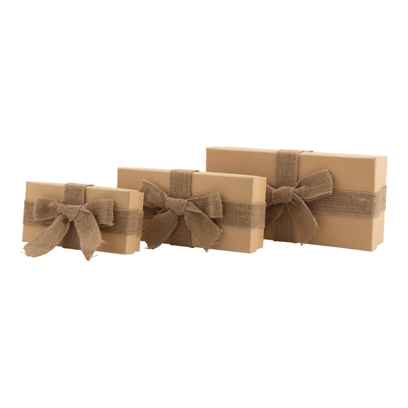 Geschenkboxen, 30x15x8cm,25x12x6cm 20x20x20cm 3 Stk./Set, mit Jute Schleife, rechteckig, ineinander passend
