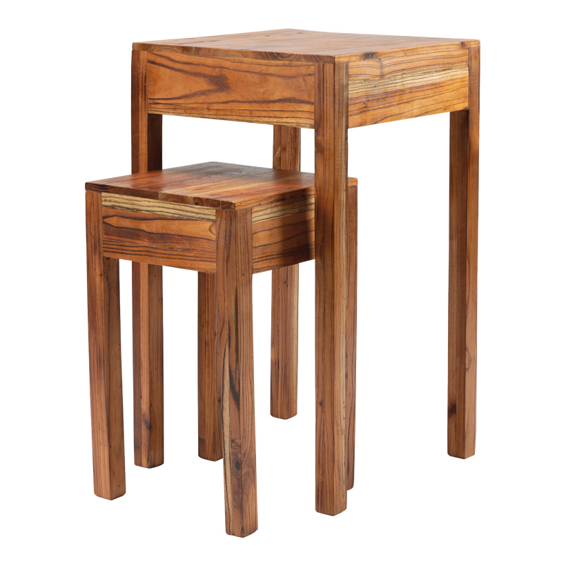 Holztische im Set, 40x40cm - Höhe 70cm und 30x30cm - Höhe 50cm 2-fach, aus Tannenholz