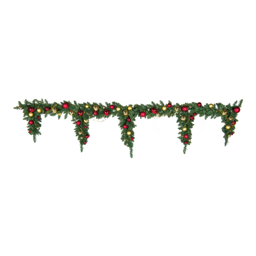 Noble fir frieze, 270cm Ø 25cm, Zapfenlänge: 50/60/70/60/50cm 60 balls, out of plastic, gold star wire