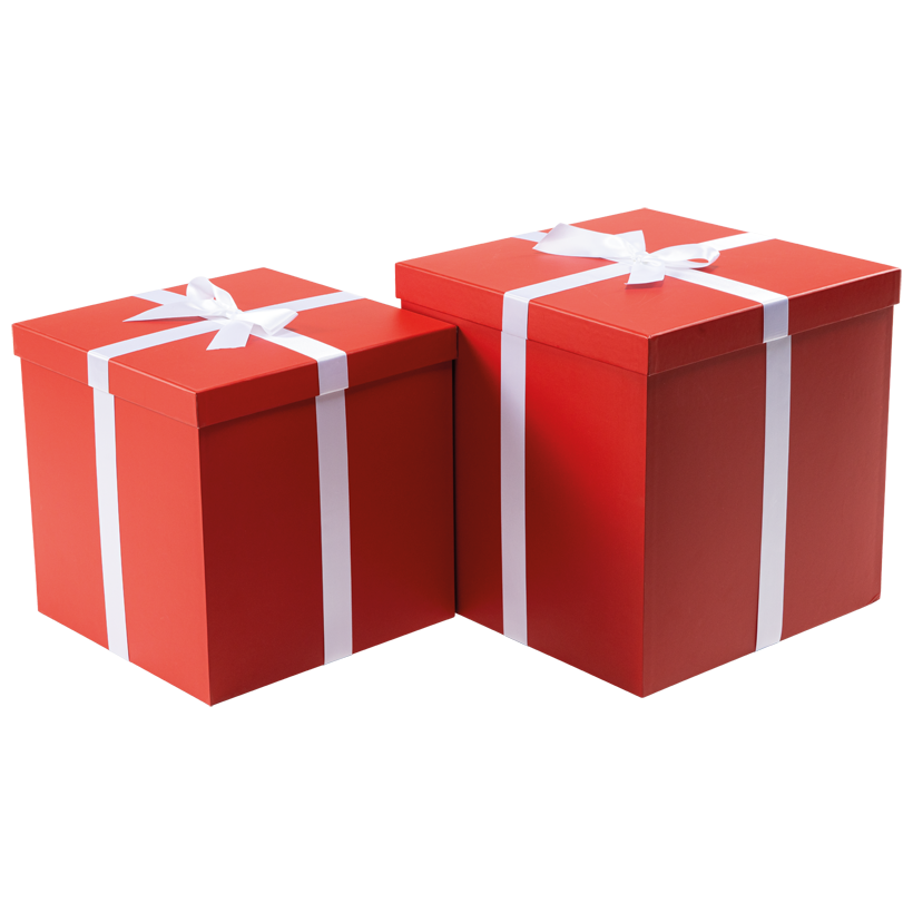 Boîtes cadeaux, carrées, 35x35x35cm und 40x40x40cm 2pcs/set, en carton, avec ruban en polyester, emboîtables, couvercle amovible