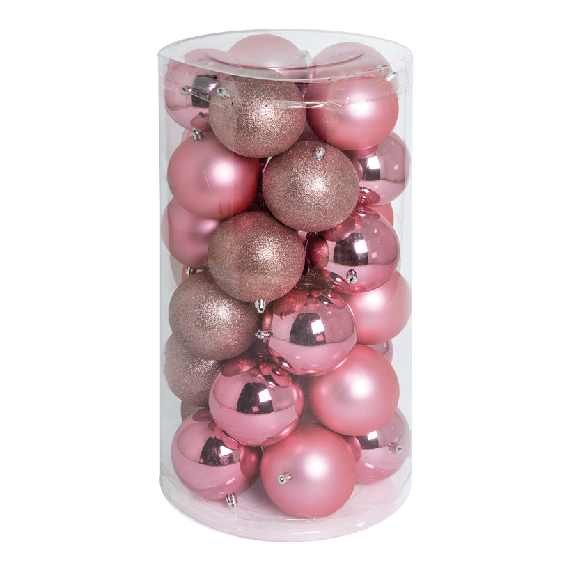 30 Boules de Noël, Ø 10cm en plastique, sous blister, 12x brillant, 12x mat, 6x scintillant