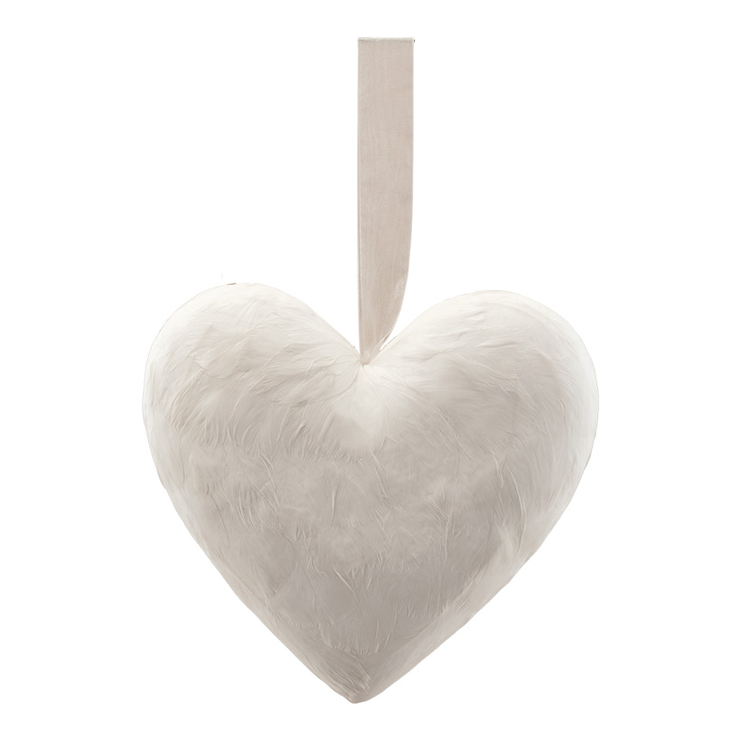 Heart with hanger, H: 21cm covered with feathers, made of hard foam