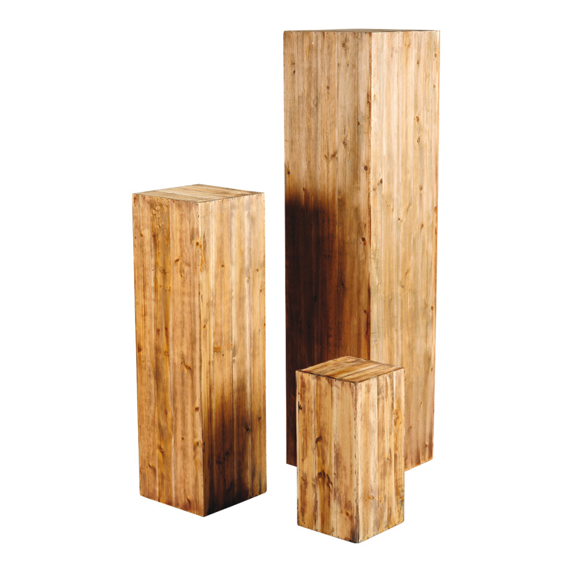 Pedestals, 19x19x40cm, 24x24x80cm, 30x30x120cm, 3pcs./set, nested, wood