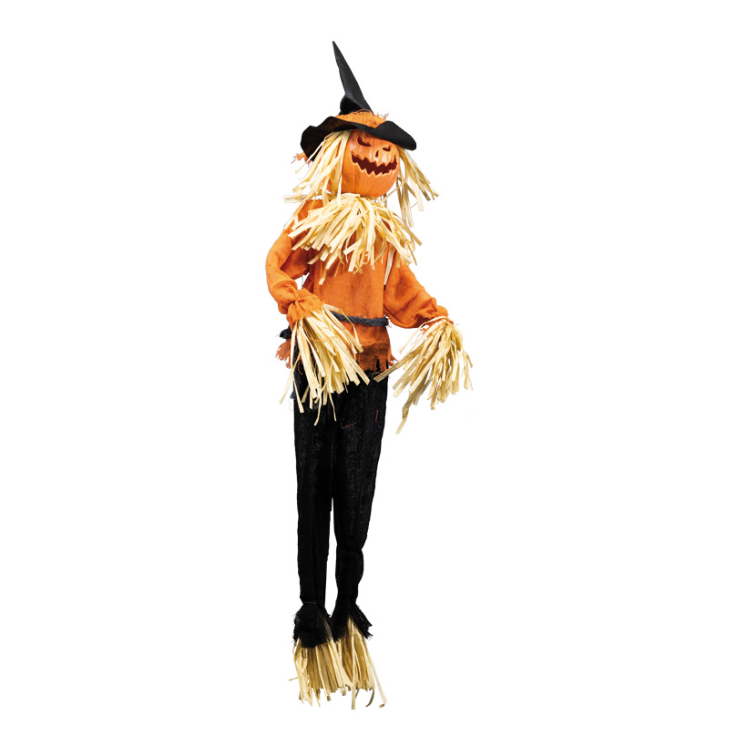 Scarecrow, 132cm out of plastic/textile/paper, with pumpkin head, hanger