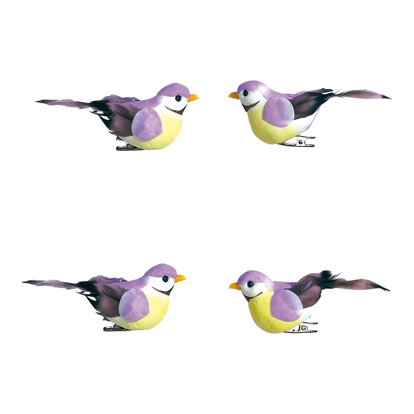 # Oiseaux 9,5x3,5 x4,5 cm mousse/plumes, 4 pcs./set