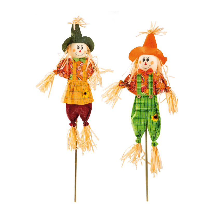 Scarecrow, 90cm set of 2pcs, out of fabric/straw/styrofoam