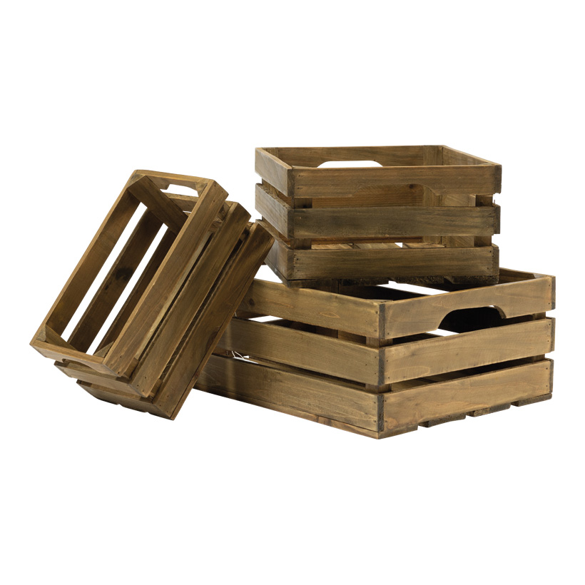 Caisses en bois en set, 40x30x15cm, 30x25x14cm 25x15x12,5cm 3-fois, en bois de sapin, s'emboîtant les uns dans les autres