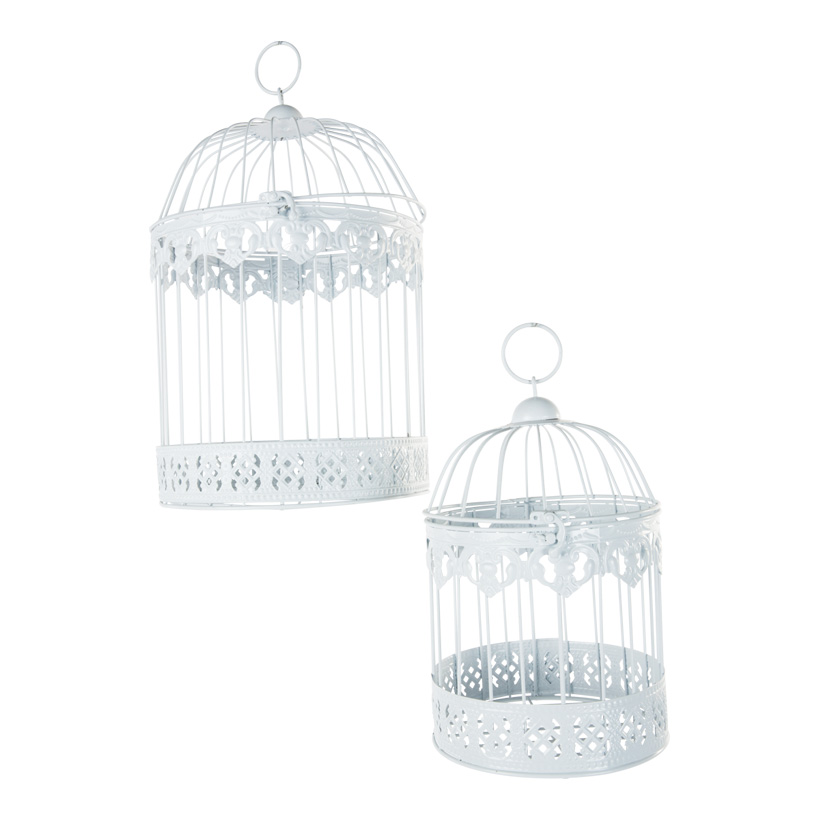 Bird cage, H:40cm Ø24cm, H:30cm Ø19cm, 2pcs./set, round, metal