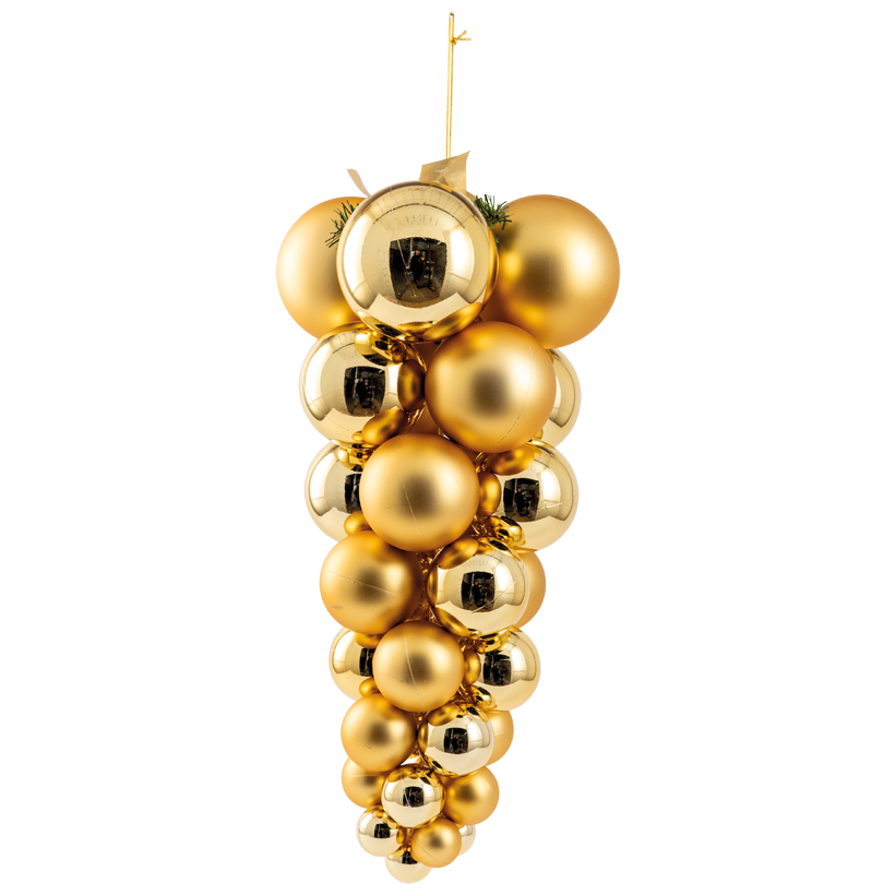 Traubenhänger, mit Tanne, 55cm Ø Kugeln 4-12cm aus Kunststoff, aus 33 Weihnachtskugeln, glänzend und matt