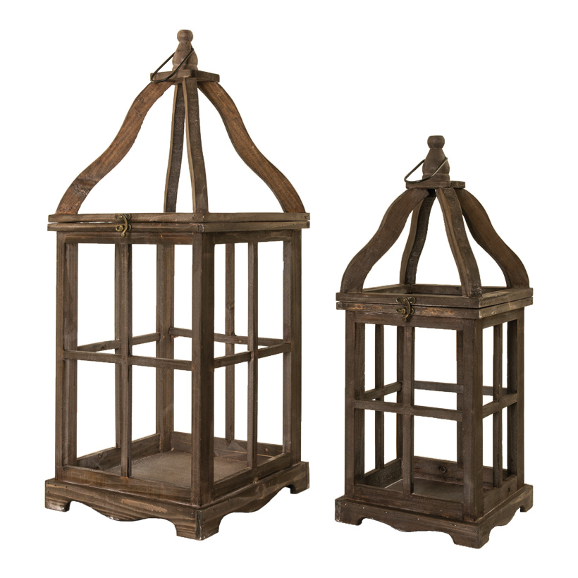 Wooden lanterns, 21x21x52cm 28x28x68cm XXL, set of 2, nested, without windows