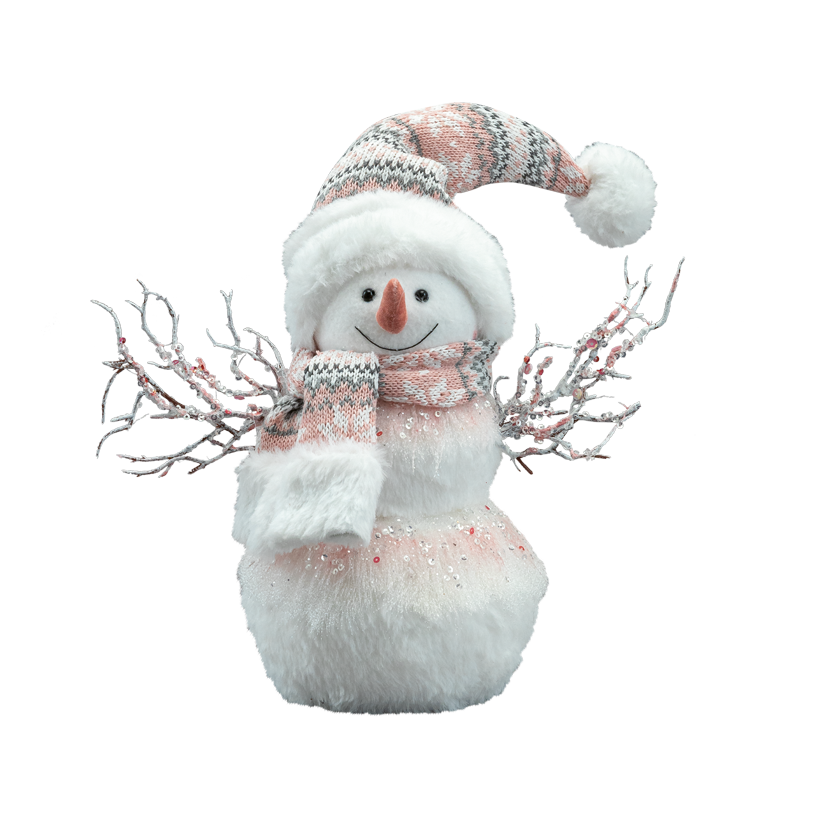 Bonhomme de neige, 35x30x15cm en polystyrène/tissu, bonnet flexible