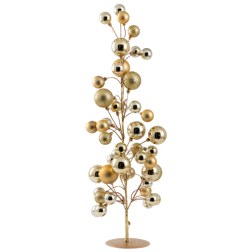 Ball tree, with stand, 75cm Mix aus Ø 3cm, Ø 4cm, Ø 5cm und Ø 6cm out of plastic and metal, with 48 Christmas balls, matt, shiny, glittered