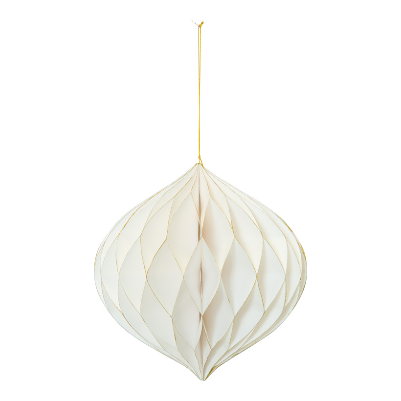 Ornament, 25cm zwiebelförmig, faltbar, mit Hänger, aus Papier, mit goldenen Rändern, mit Magnetverschluss