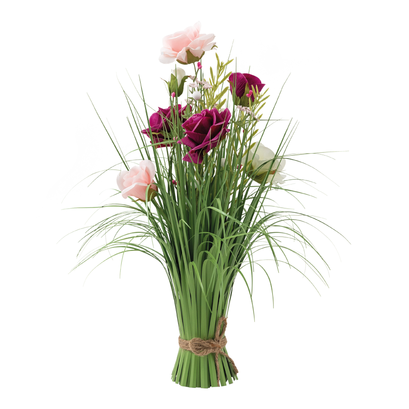 Grasbündel mit Rosen, 50x30cm Fuß: Ø 8cm aus Kunststoff/Kunstseide