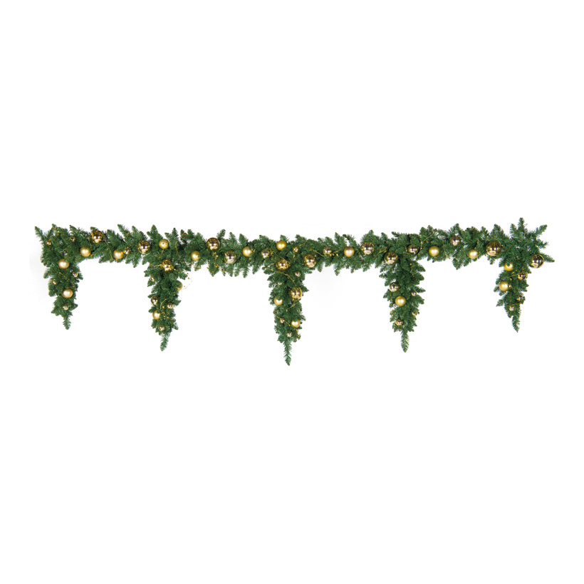 Noble fir frieze, 270cm Ø 25cm, Zapfenlänge: 50/60/70/60/50cm 60 balls, out of plastic, gold star wire