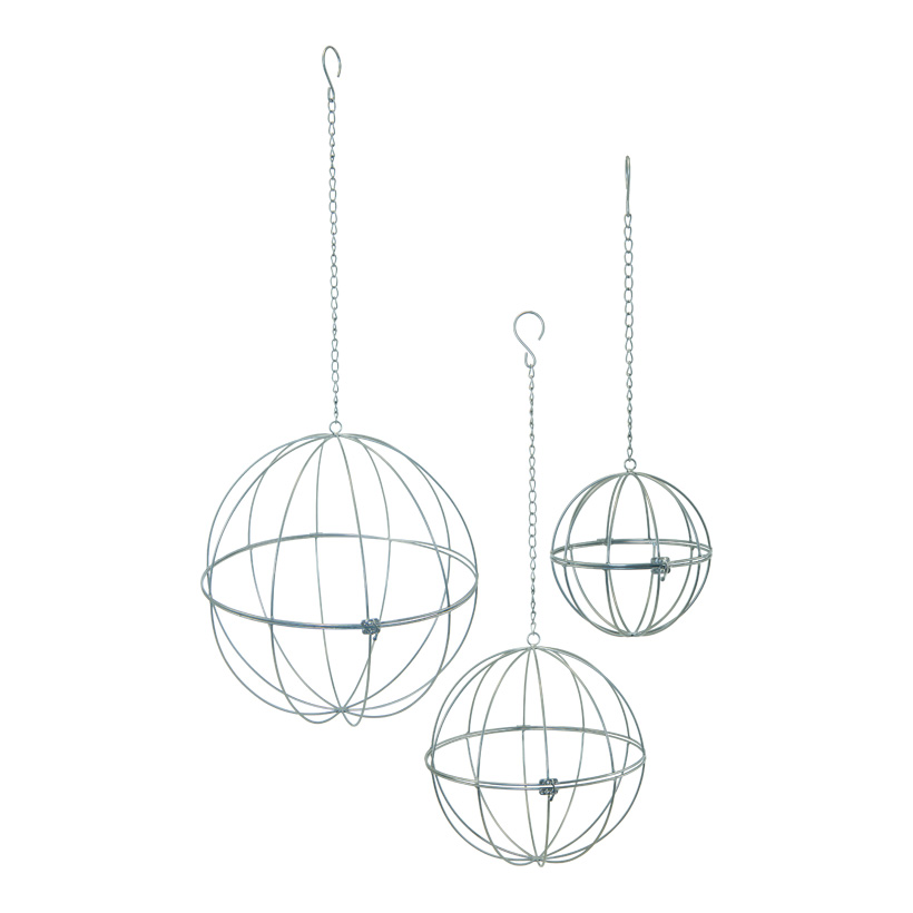 Balls, Ø 39cm, Ø 29cm, Ø 19cm 3 pcs./set, made of metal, for hanging