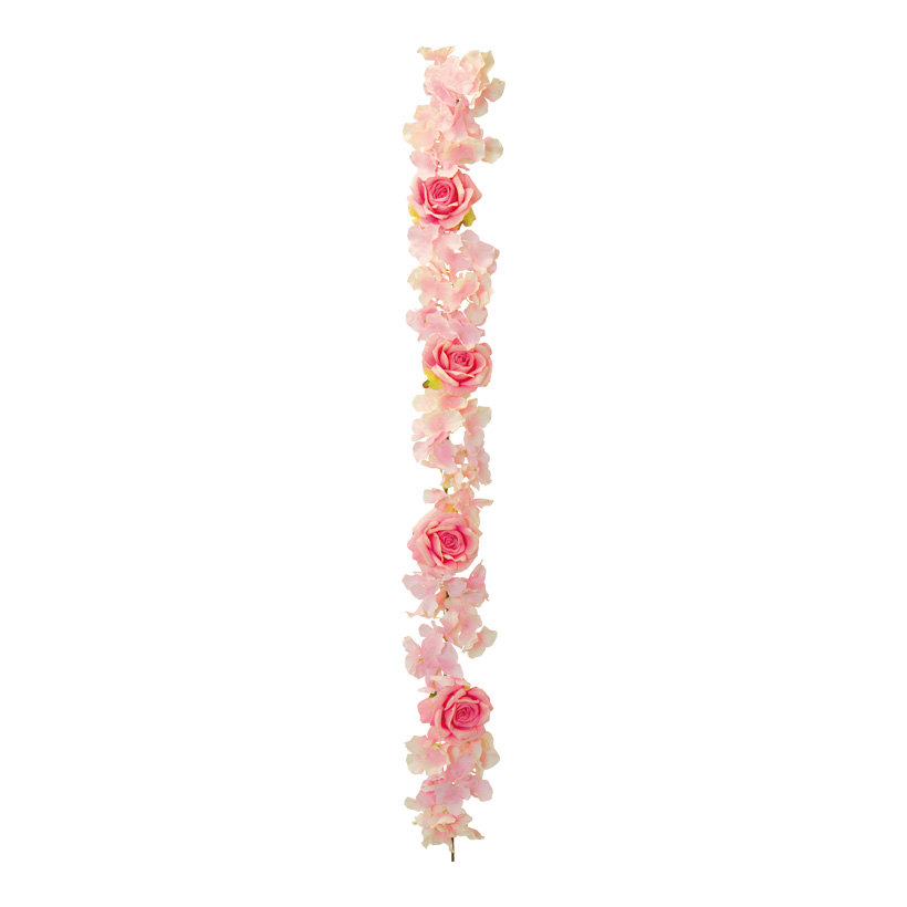 Flower garland, 120cm out of plastic/artificial silk, one sided decorated with flowers & roses, flexible