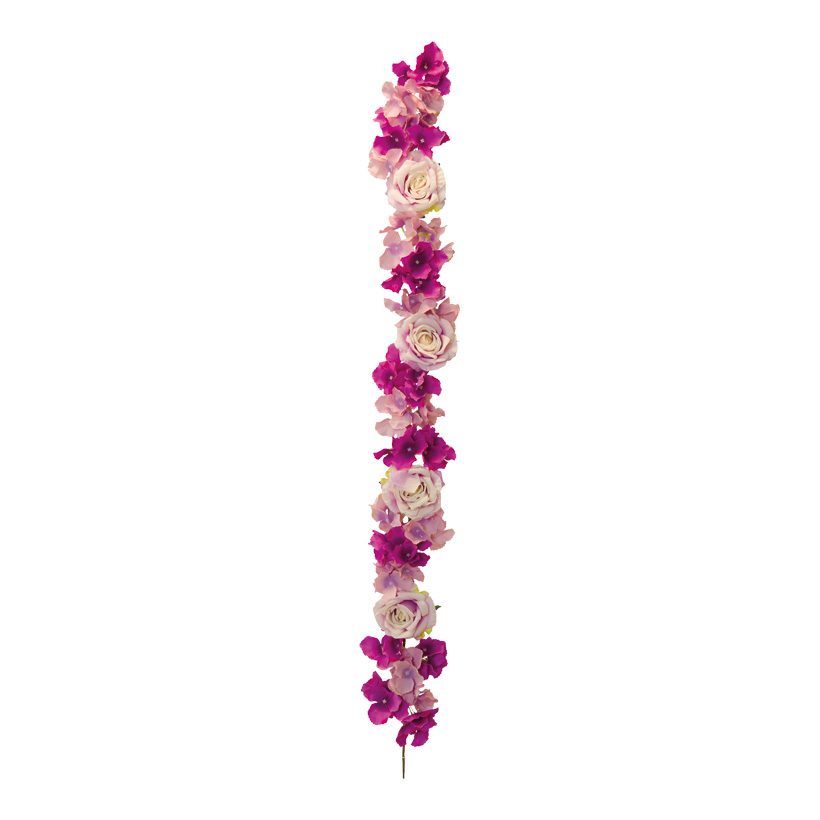 Guirlande de fleurs, 120cm en soie artificielle/plastique, 1 face décorée avec des fleurs et roses, flexible