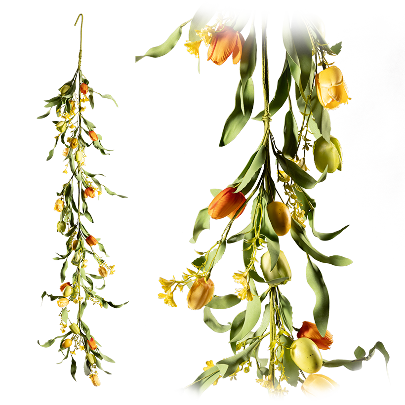 Tulip garland, 150cm out of plastic/artificial silk, decorated with Easter eggs