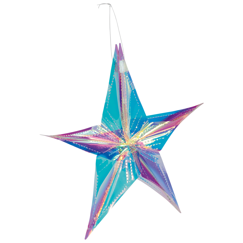 Folding star, 5-pointed, 30cm out of foil, holographic, with hanger