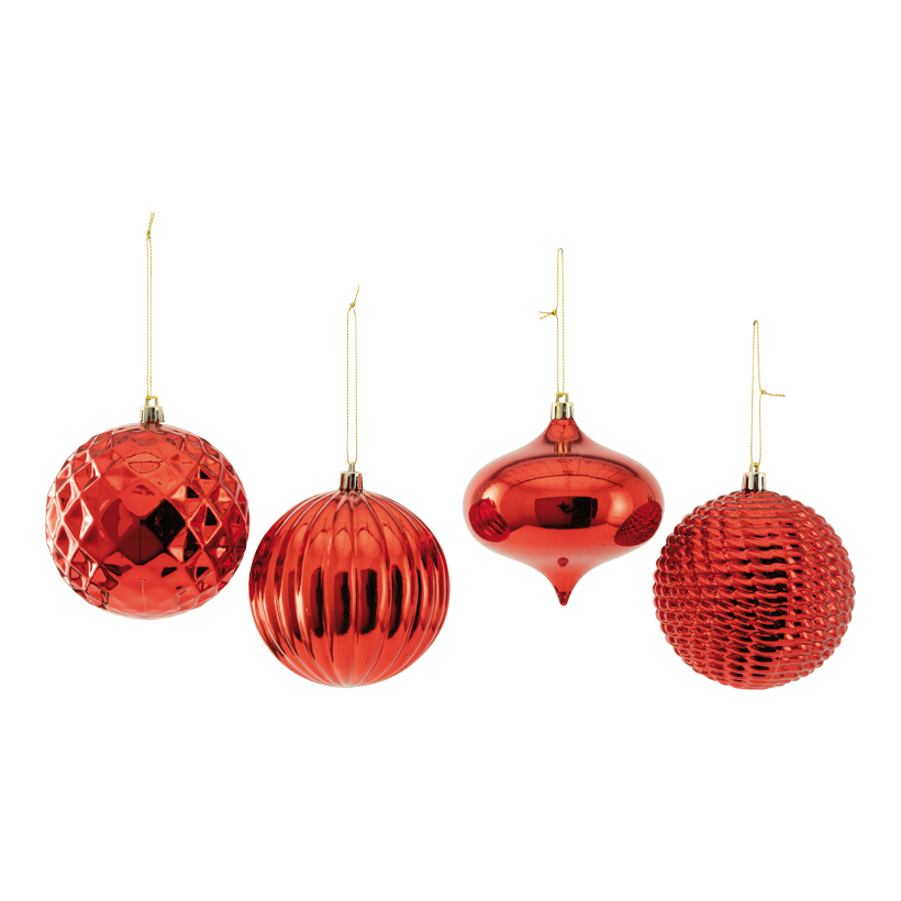 Ornamente, 10cm im 4-er Set, aus Kunststoff, mit Hänger