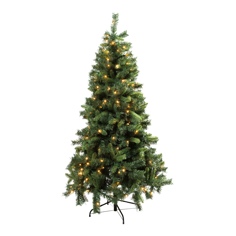Sapin noble, 180cm Ø 104cm 698 PVC-Mix Tips, 3-pièces, avec 200 LEDs, difficilement inflammable, avec support métallique, à assembler, IP44