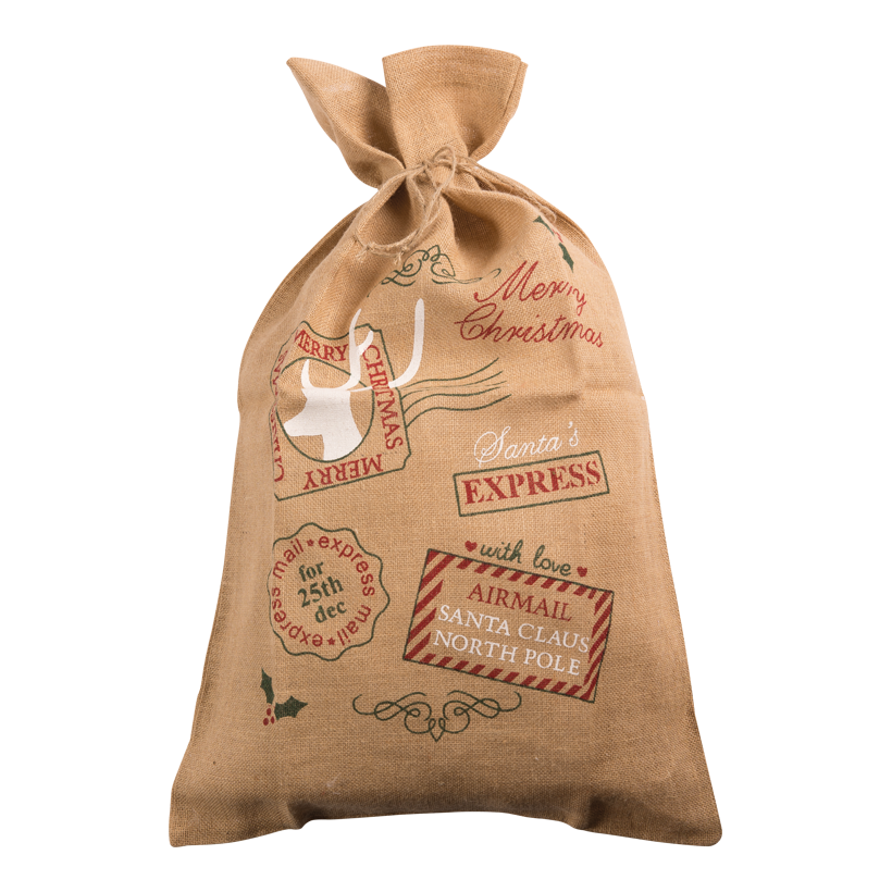 Jute-Geschenksack, 80x50cm Santa Express, bedruckt, zum Schnüren