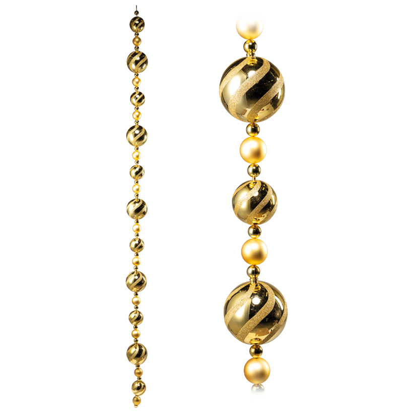 Christmas ball garland, with 45 balls, 270cm Ø 3/6/10/14cm out of plastic, shiny/matt/with glitter stripes