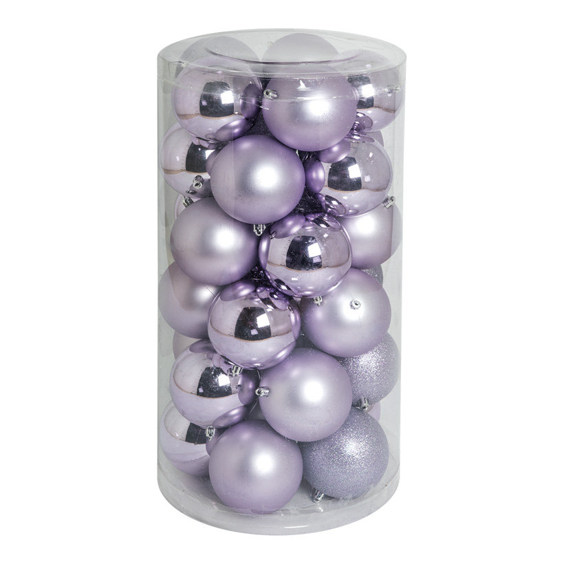 30 Boules de Noël, Ø 10cm en plastique, sous blister, 12x brillant, 12x mat, 6x scintillant