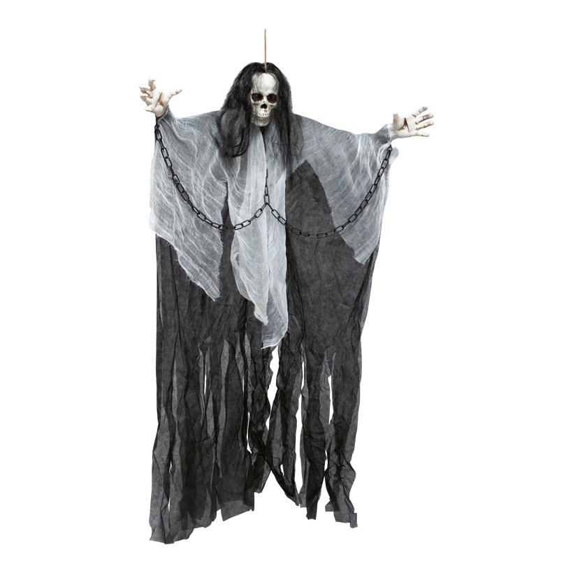 Scary figure skeleton, 165x80cm out of plastic/fabric, moveable arms, with hanger
