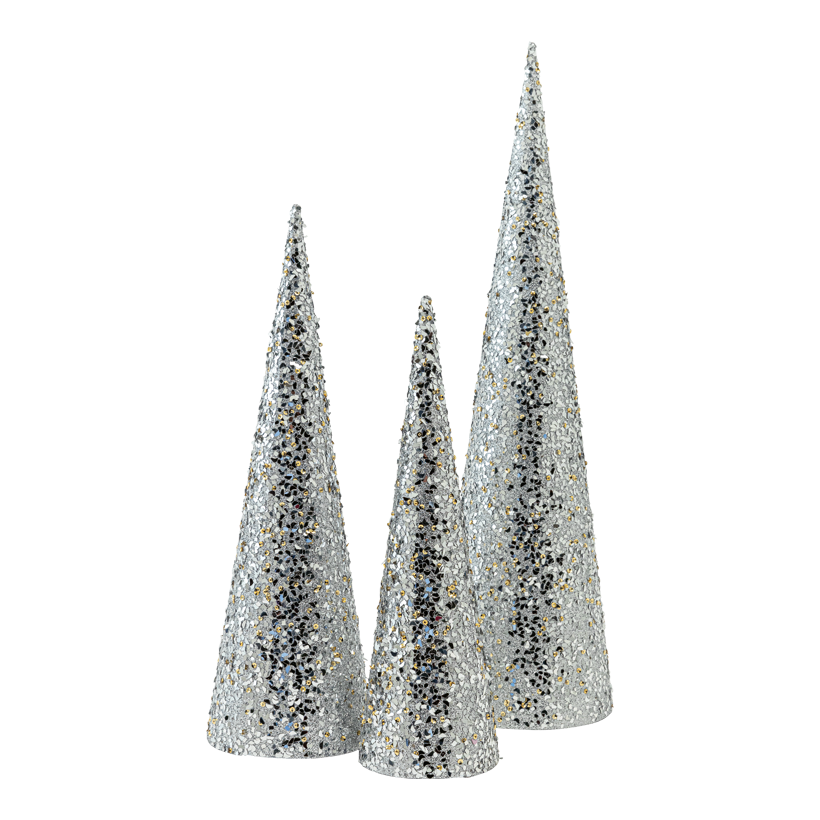 Cône, 60cm Ø 16cm, 45cm Ø 14cm 38cm Ø 12cm 3 pcs/set, en plastique, scintillant, s'emboîtant